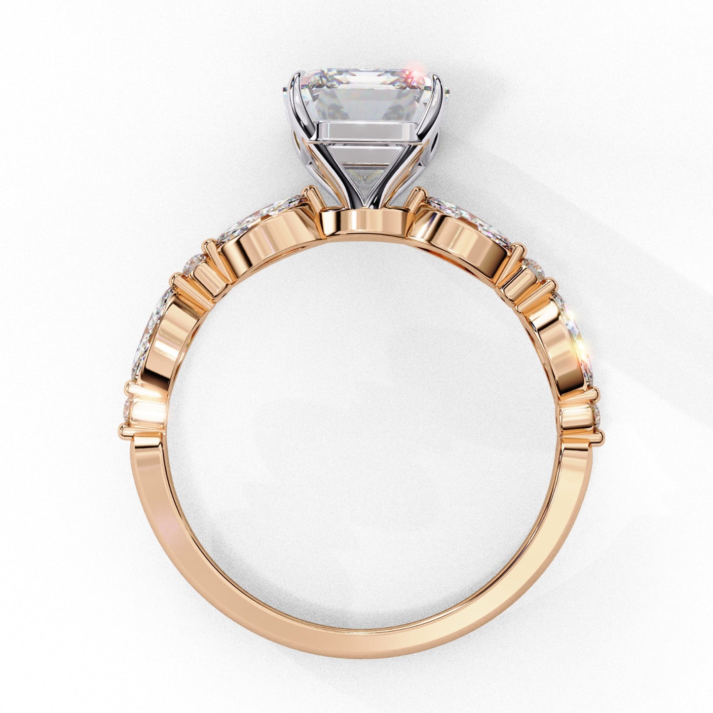 Radiant Cut Lab Grown Diamond Engagement Ring - Classic Rose Gold Side Stone Setting | IGI Certified | Sarva Jewels