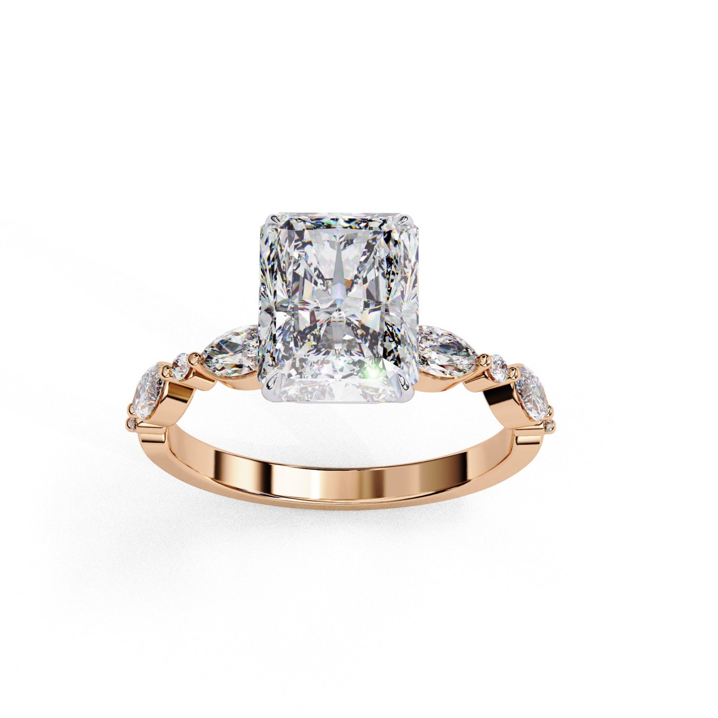 Radiant Cut Lab Grown Diamond Engagement Ring - Classic Rose Gold Side Stone Setting | IGI Certified | Sarva Jewels