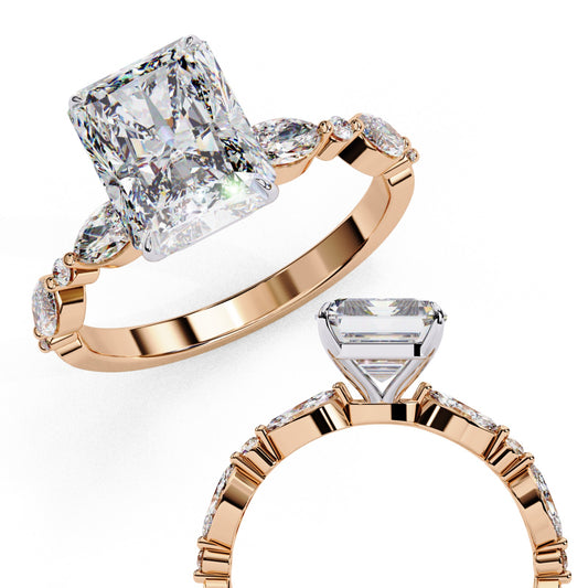 Radiant Cut Lab Grown Diamond Engagement Ring - Classic Rose Gold Side Stone Setting | IGI Certified | Sarva Jewels