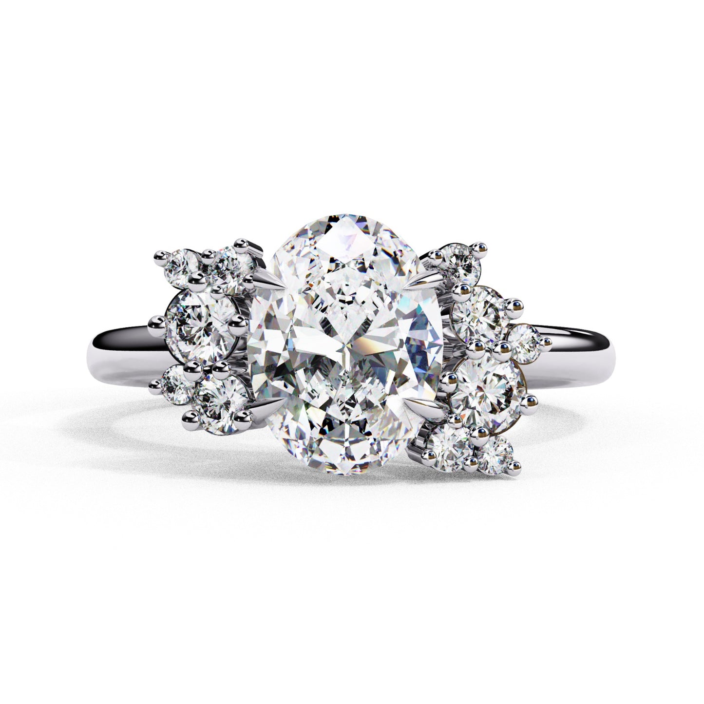 Oval Cut Lab Grown Diamond Engagement Ring - Two-Tone Cluster Side Stone Setting | IGI Certified | Sarva Jewels