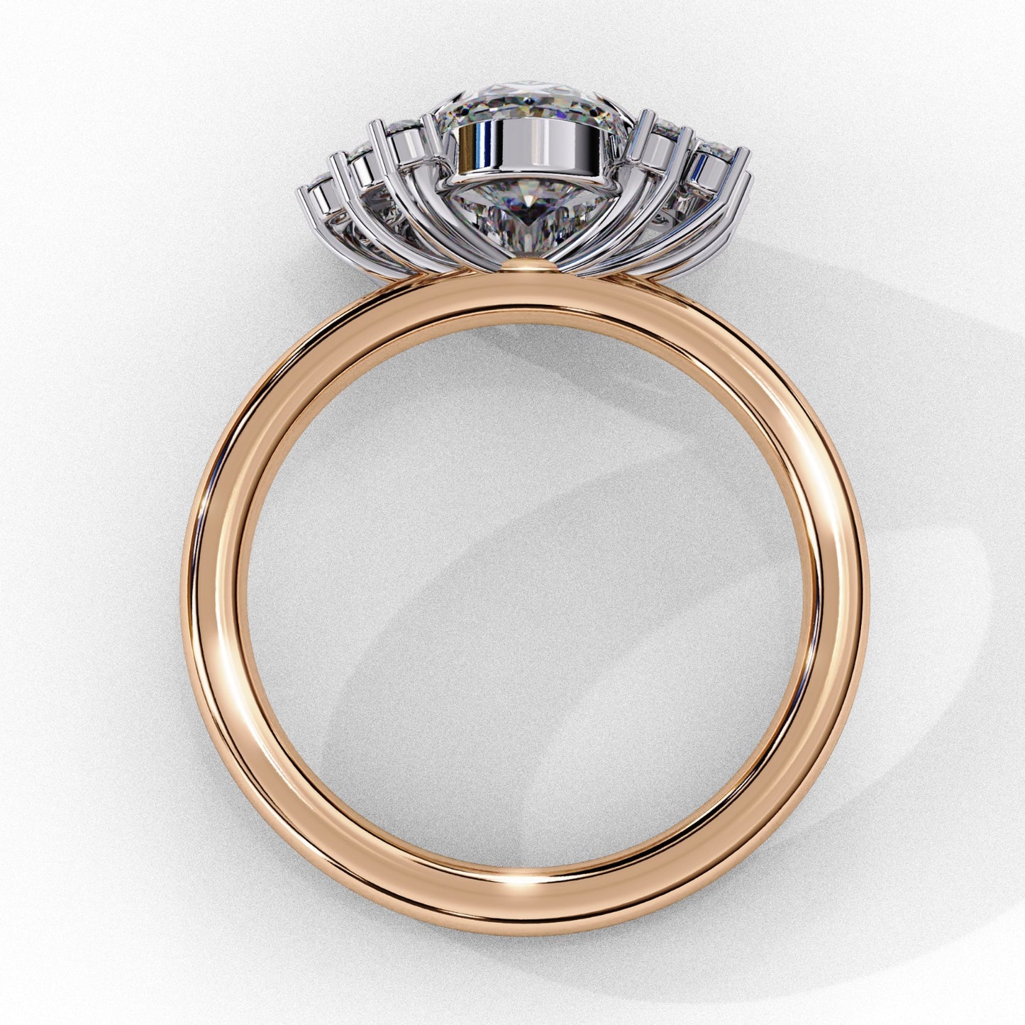 Oval Cut Lab Grown Diamond Engagement Ring - Two-Tone Cluster Side Stone Setting | IGI Certified | Sarva Jewels