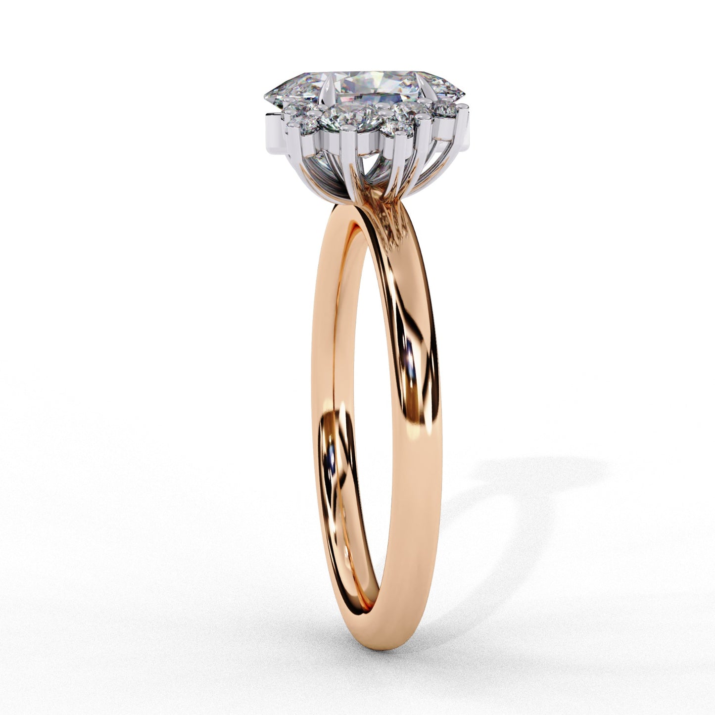 Oval Cut Lab Grown Diamond Engagement Ring - Two-Tone Cluster Side Stone Setting | IGI Certified | Sarva Jewels
