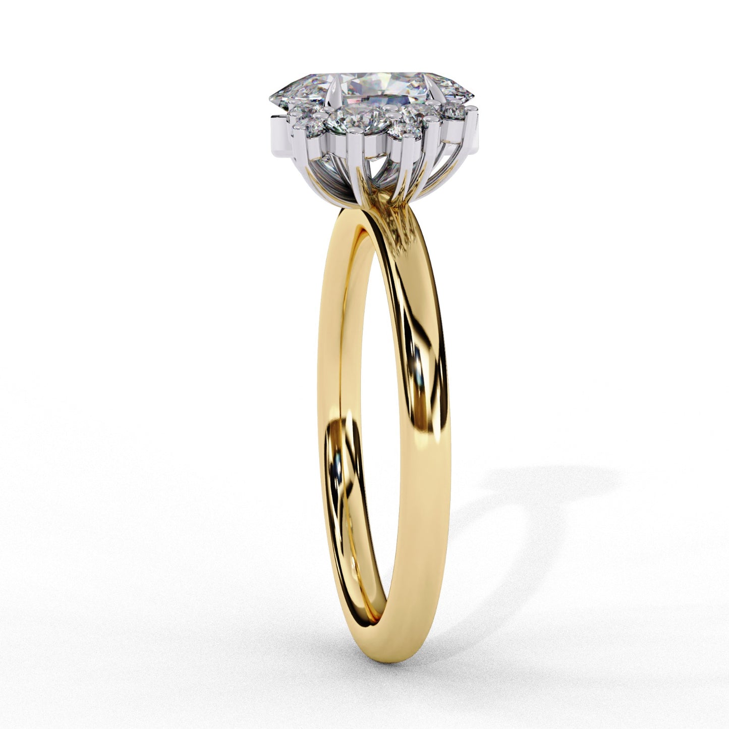 Oval Cut Lab Grown Diamond Engagement Ring - Two-Tone Cluster Side Stone Setting | IGI Certified | Sarva Jewels