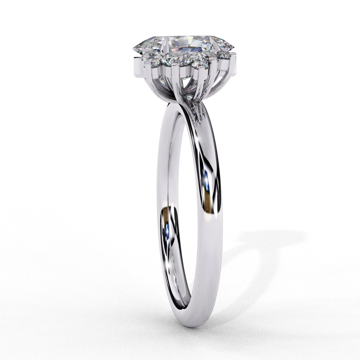Oval Cut Lab Grown Diamond Engagement Ring - Two-Tone Cluster Side Stone Setting | IGI Certified | Sarva Jewels