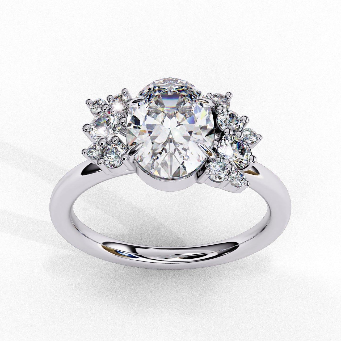 Oval Cut Lab Grown Diamond Engagement Ring - Two-Tone Cluster Side Stone Setting | IGI Certified | Sarva Jewels
