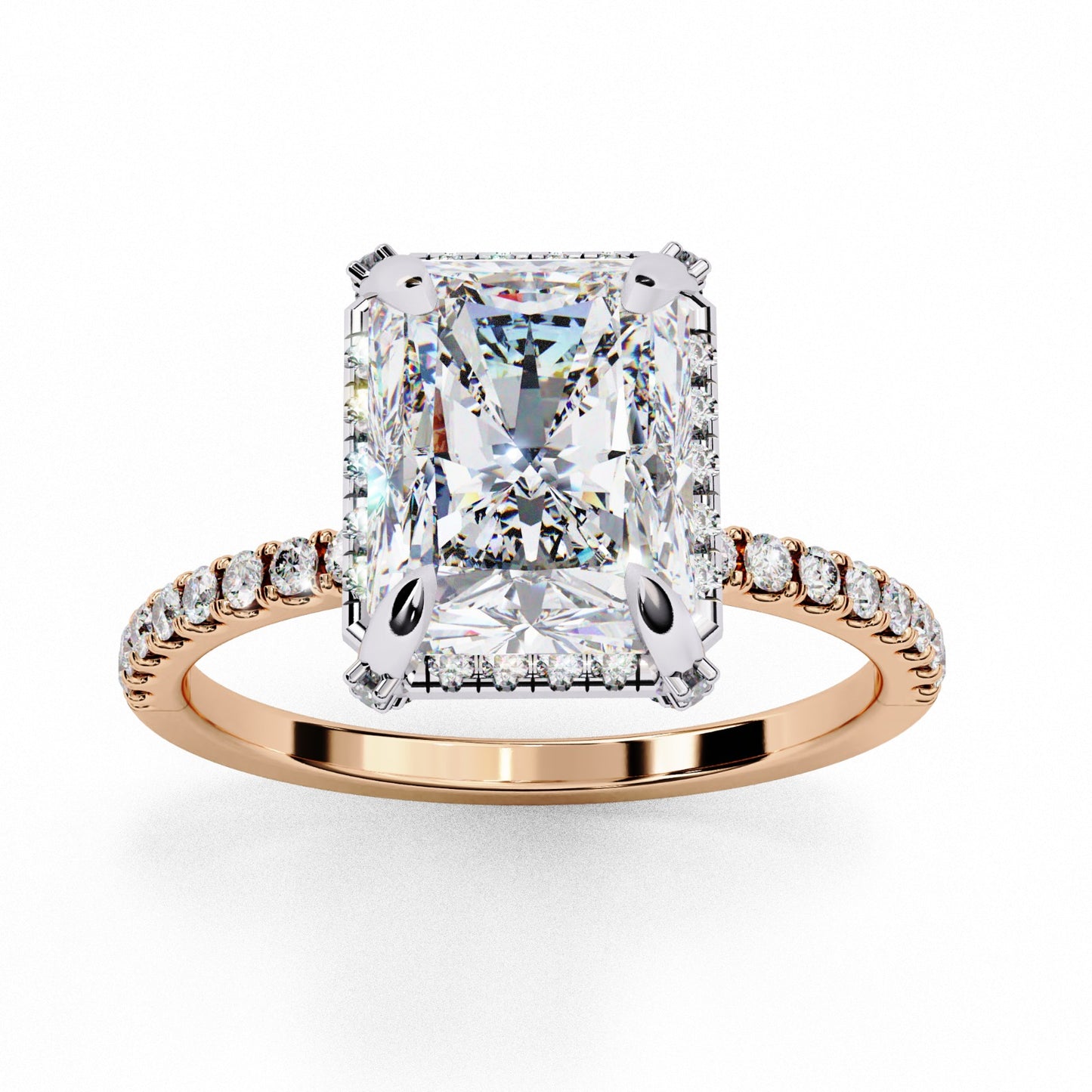 Radiant Cut Lab Grown Diamond Halo Engagement Ring - Two-Tone Pavé Setting | IGI Certified | Sarva Jewels