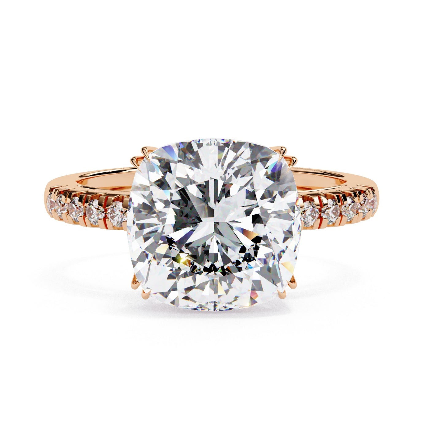 Cushion Cut Lab Grown Diamond Engagement Ring - Rose Gold Pavé Band Setting | IGI Certified | Sarva Jewels