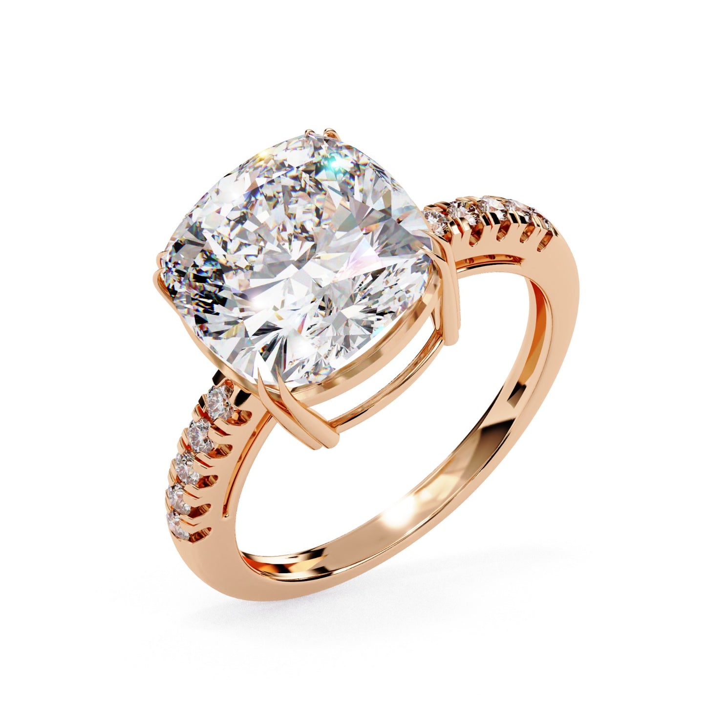 Cushion Cut Lab Grown Diamond Engagement Ring - Rose Gold Pavé Band Setting | IGI Certified | Sarva Jewels