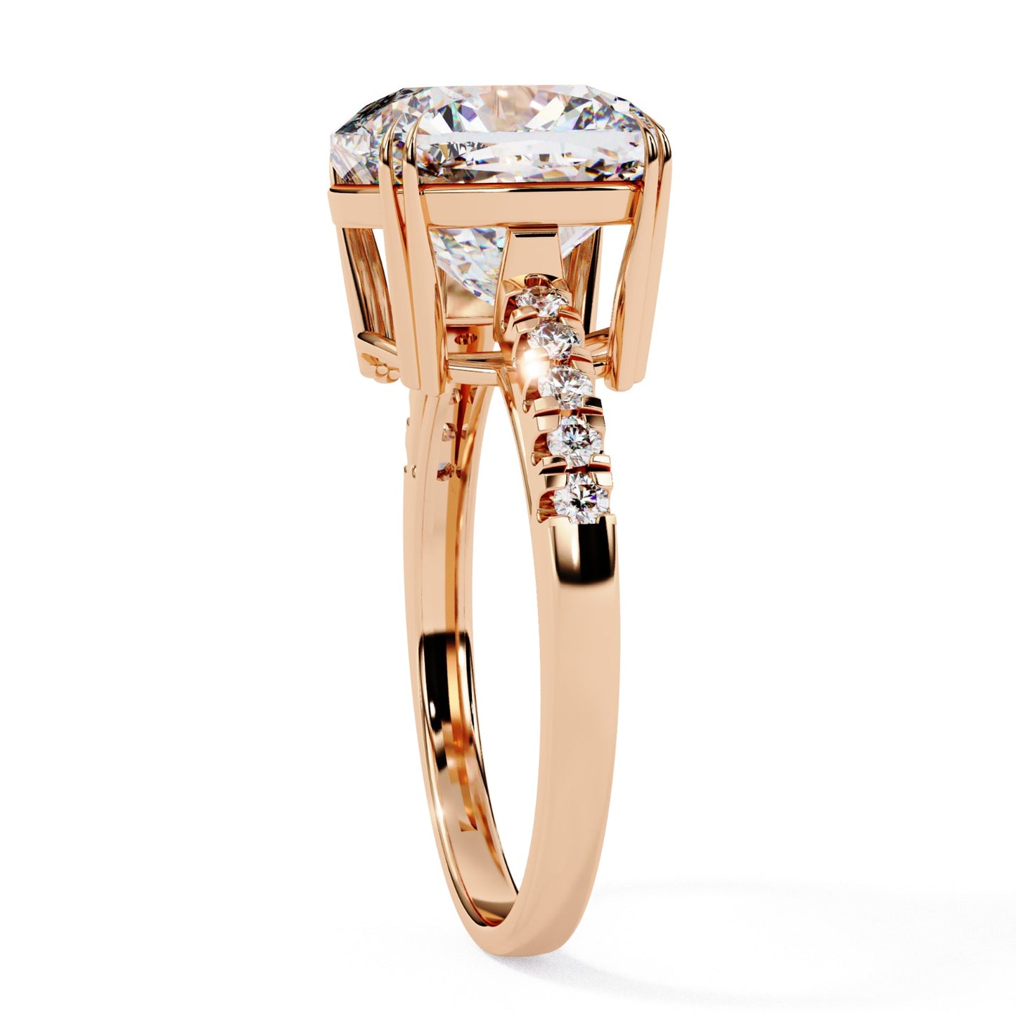 Cushion Cut Lab Grown Diamond Engagement Ring - Rose Gold Pavé Band Setting | IGI Certified | Sarva Jewels