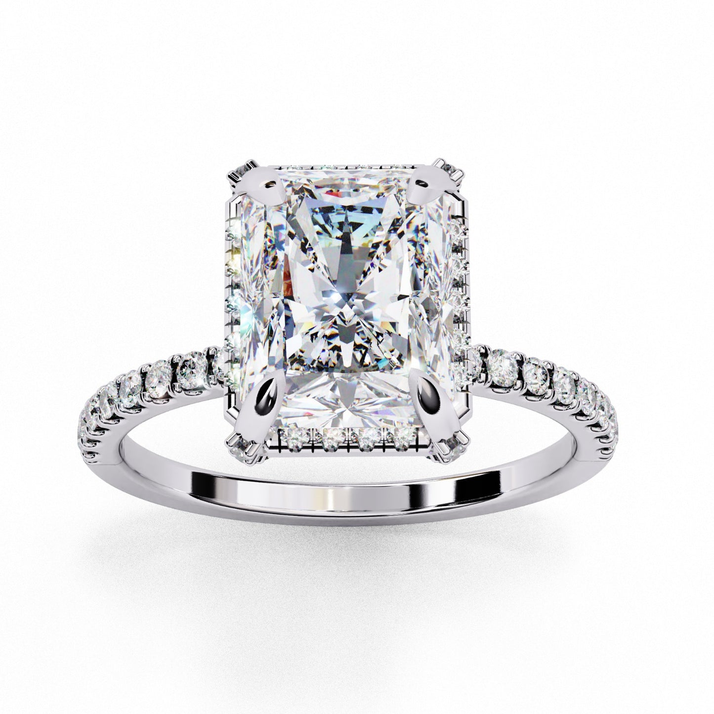 Radiant Cut Lab Grown Diamond Halo Engagement Ring - White Gold Pavé Setting | IGI Certified | Sarva Jewels