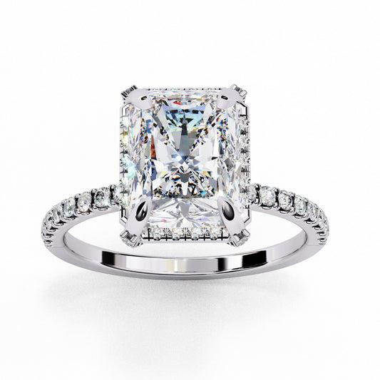 Radiant Cut Lab Grown Diamond Halo Engagement Ring - White Gold Pavé Setting | IGI Certified | Sarva Jewels