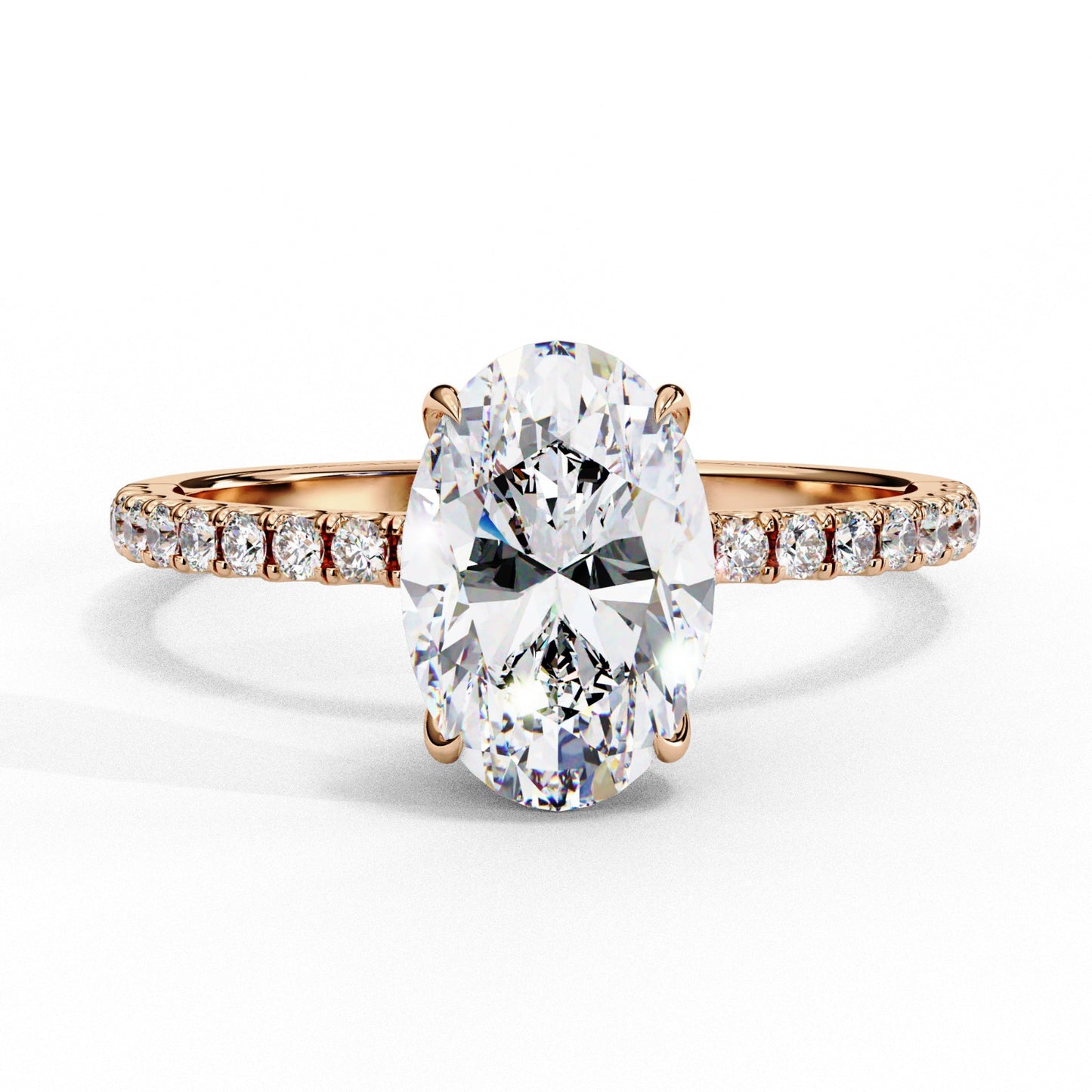 Oval Cut Lab Grown Diamond Engagement Ring - Rose Gold Pavé Band Setting | IGI Certified | Sarva Jewels