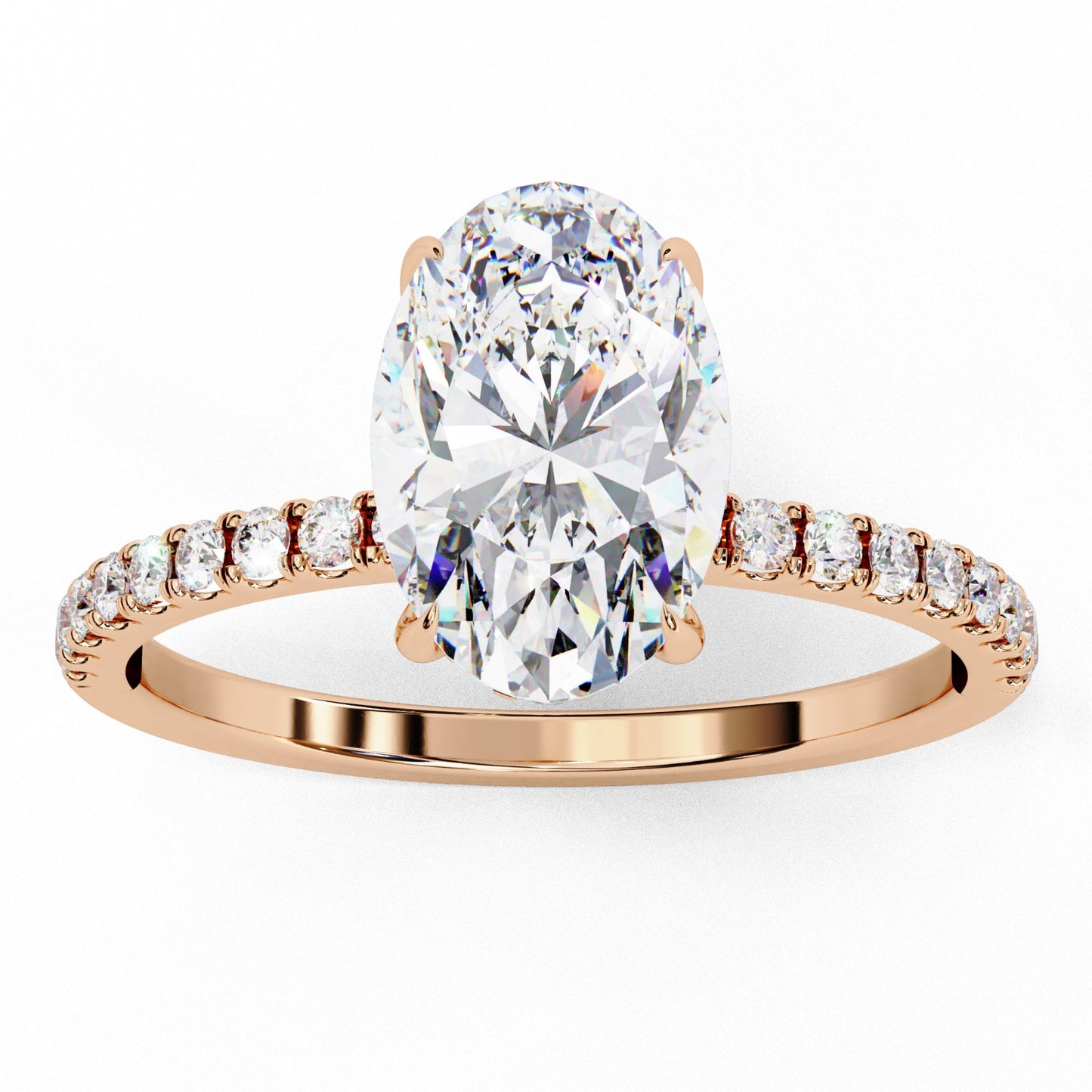 Oval Cut Lab Grown Diamond Engagement Ring - Rose Gold Pavé Band Setting | IGI Certified | Sarva Jewels