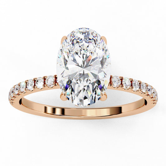 Oval Cut Lab Grown Diamond Engagement Ring - Rose Gold Pavé Band Setting | IGI Certified | Sarva Jewels