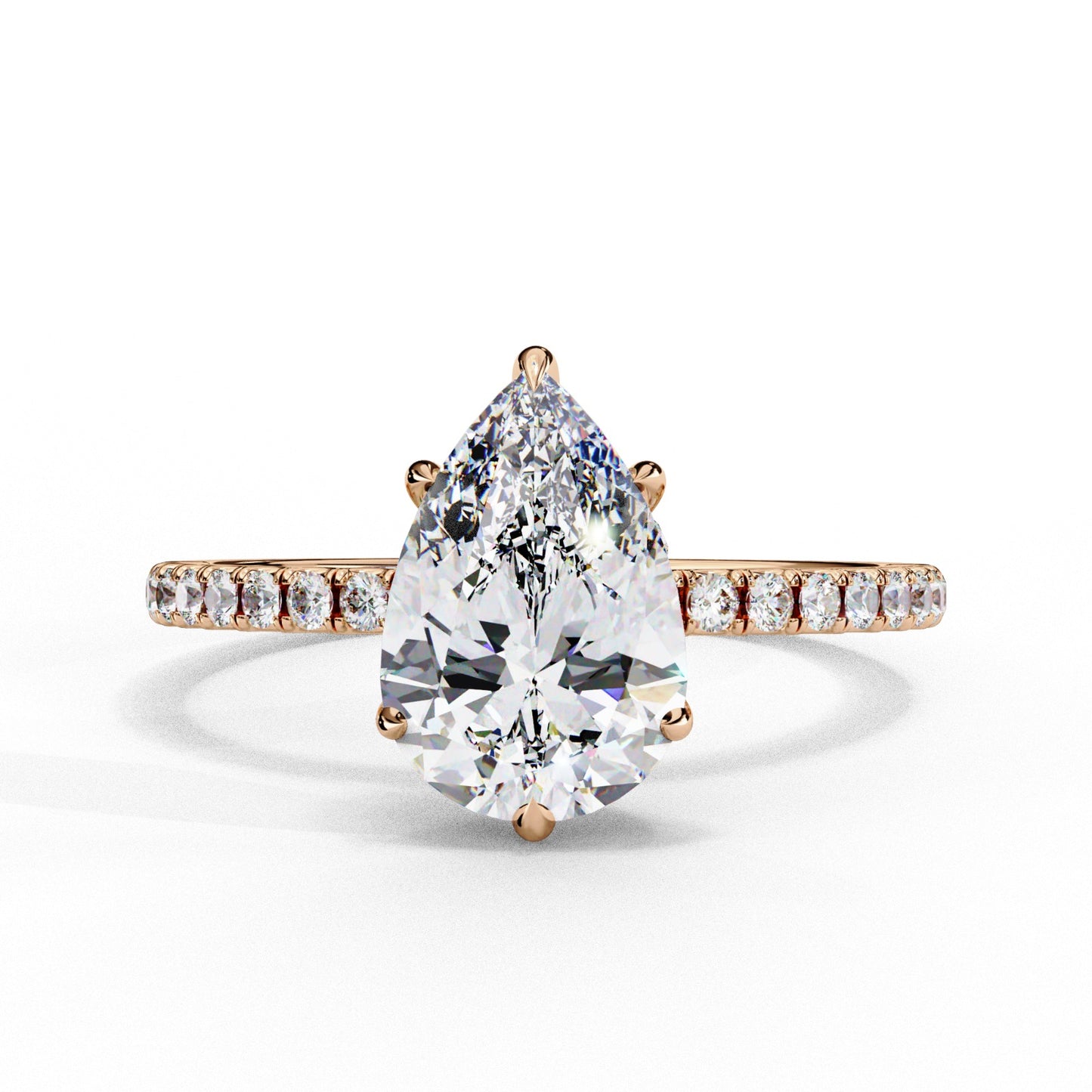 Pear Cut Lab Grown Diamond Engagement Ring - Yellow Gold Pavé Band Setting | IGI Certified | Sarva Jewels