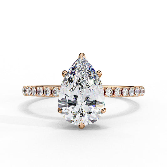 Pear Cut Lab Grown Diamond Engagement Ring - Yellow Gold Pavé Band Setting | IGI Certified | Sarva Jewels