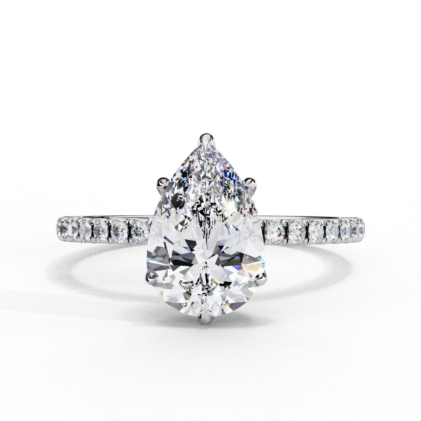 Pear Cut Lab Grown Diamond Engagement Ring - Yellow Gold Pavé Band Setting | IGI Certified | Sarva Jewels