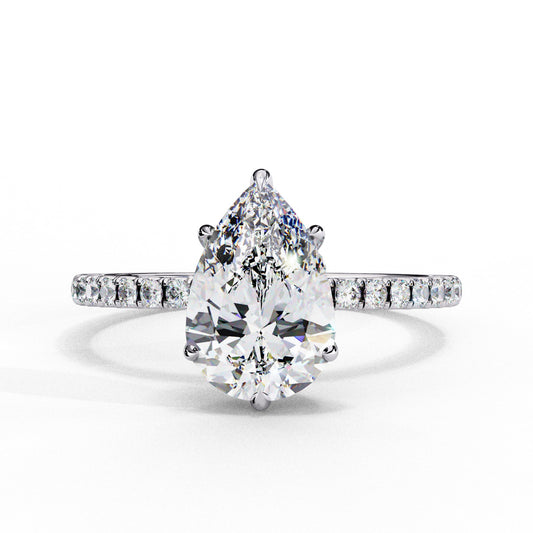 Pear Cut Lab Grown Diamond Engagement Ring - Yellow Gold Pavé Band Setting | IGI Certified | Sarva Jewels