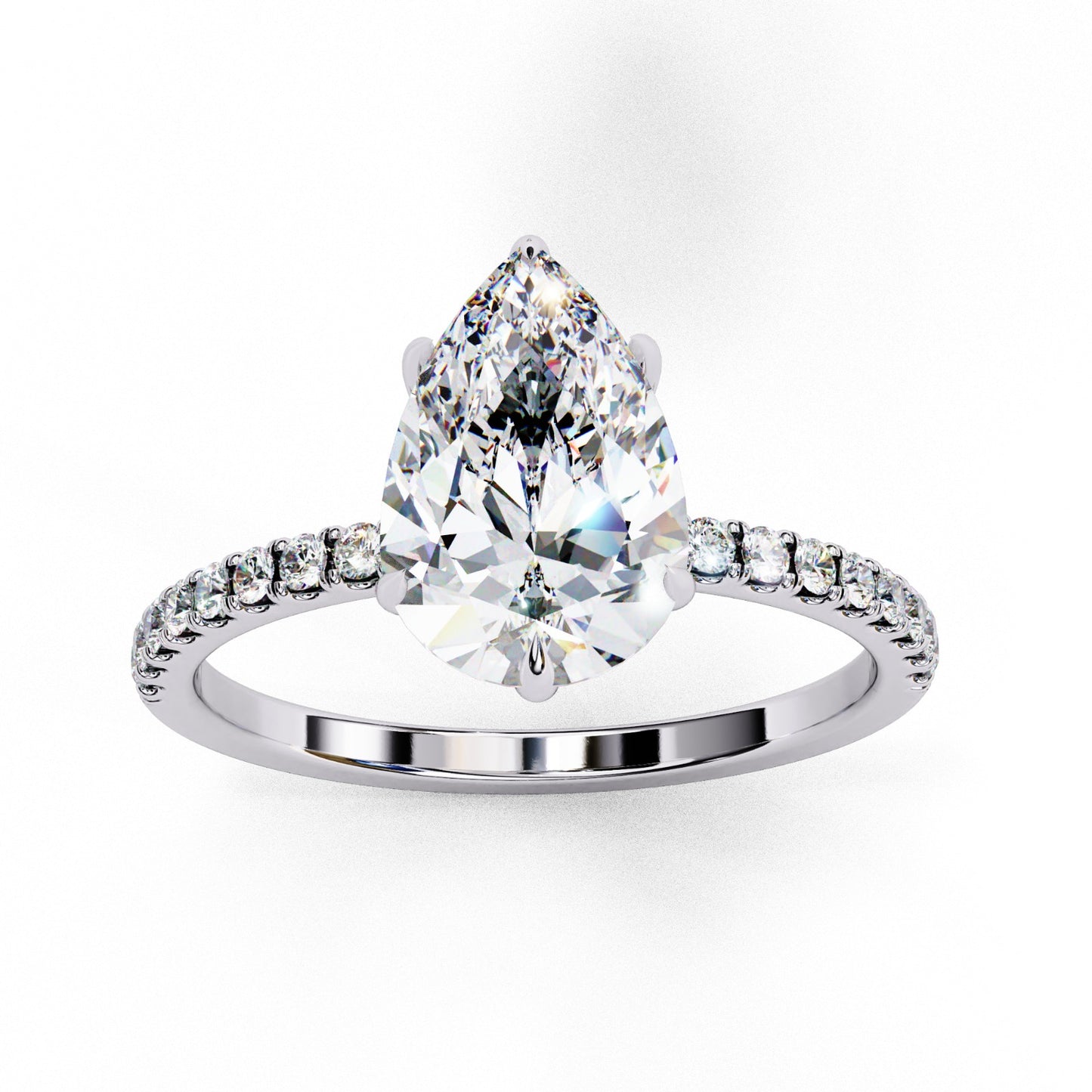Pear Cut Lab Grown Diamond Engagement Ring - Yellow Gold Pavé Band Setting | IGI Certified | Sarva Jewels