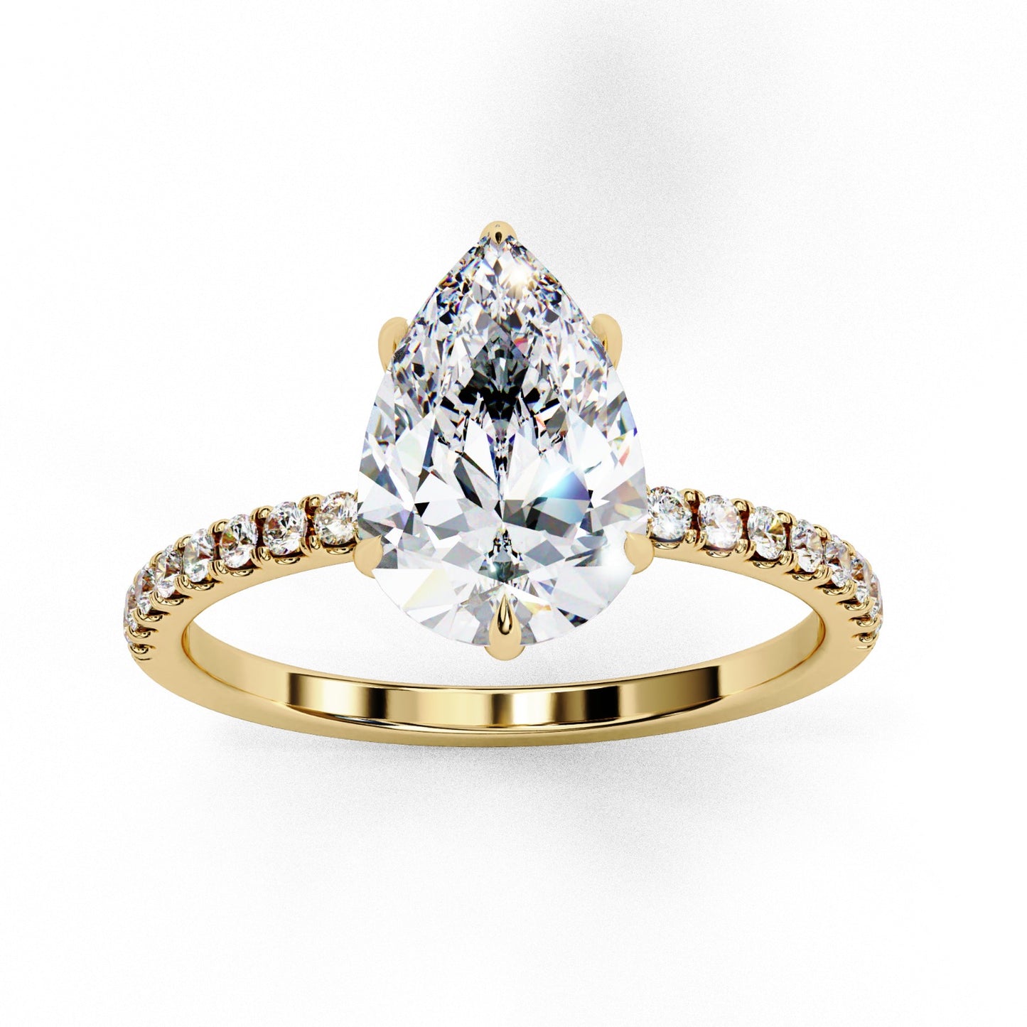 Pear Cut Lab Grown Diamond Engagement Ring - Yellow Gold Pavé Band Setting | IGI Certified | Sarva Jewels