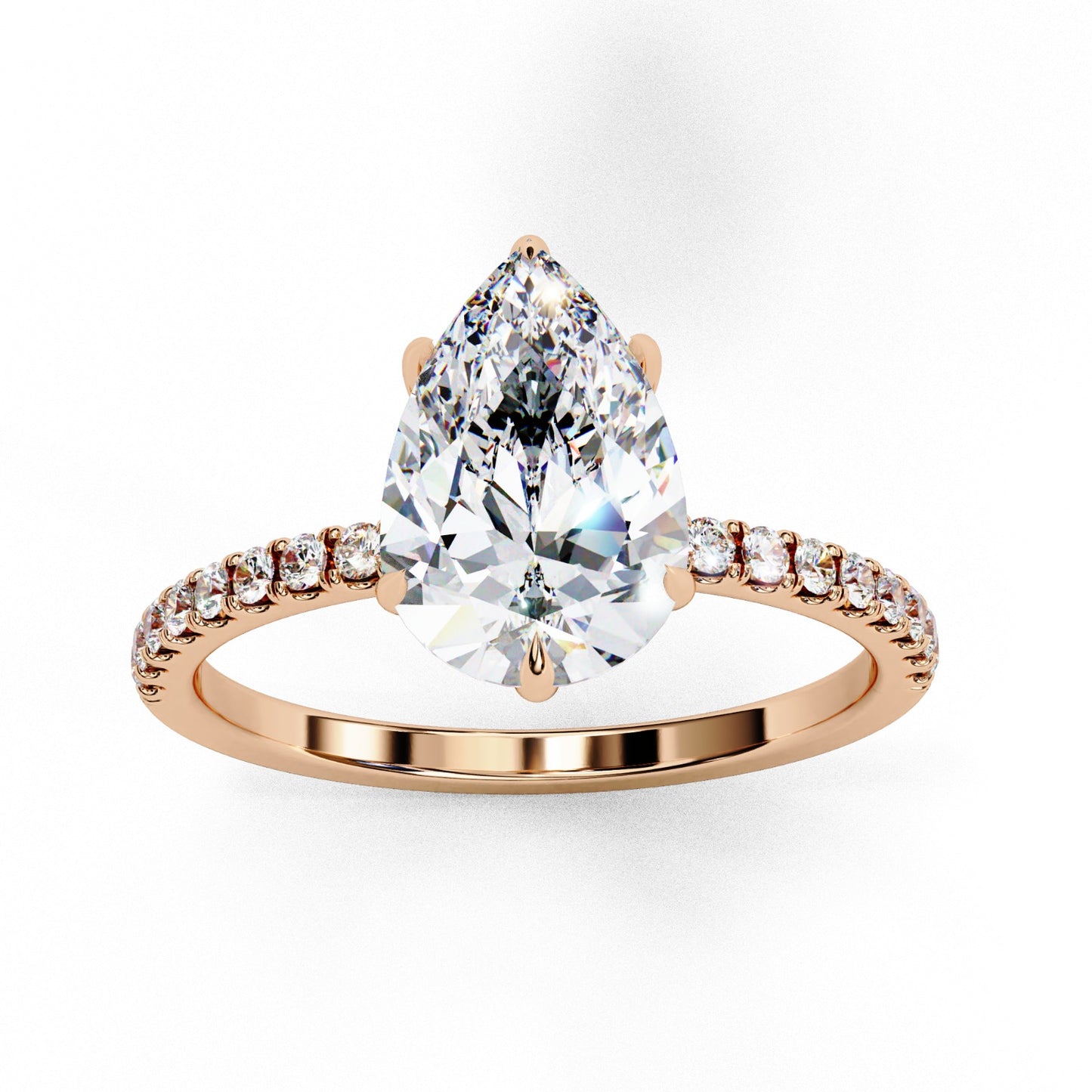 Pear Cut Lab Grown Diamond Engagement Ring - Yellow Gold Pavé Band Setting | IGI Certified | Sarva Jewels