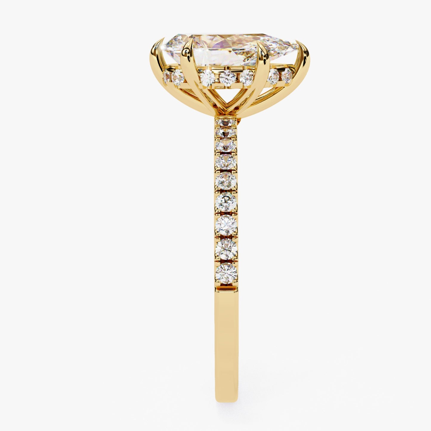 Pear Cut Lab Grown Diamond Engagement Ring - Yellow Gold Pavé Band Setting | IGI Certified | Sarva Jewels