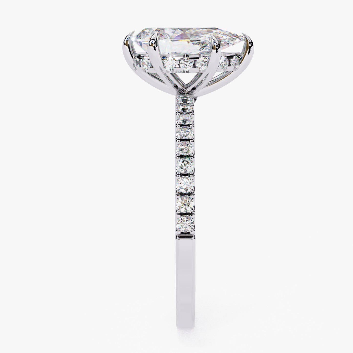 Pear Cut Lab Grown Diamond Engagement Ring - Yellow Gold Pavé Band Setting | IGI Certified | Sarva Jewels