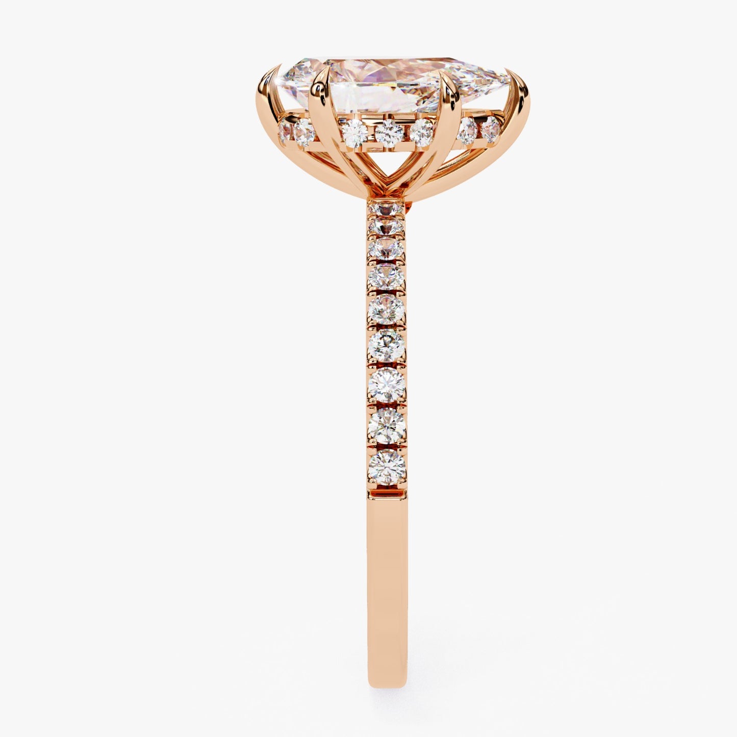 Pear Cut Lab Grown Diamond Engagement Ring - Yellow Gold Pavé Band Setting | IGI Certified | Sarva Jewels