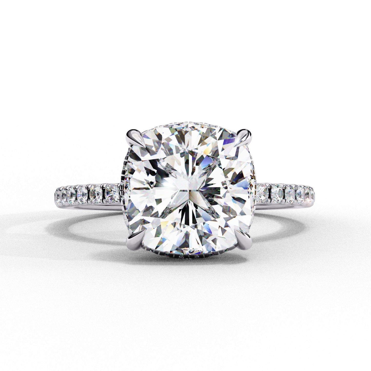 Cushion Cut Lab Grown Diamond Engagement Ring - Yellow Gold Pavé Band Setting | IGI Certified | Sarva Jewels