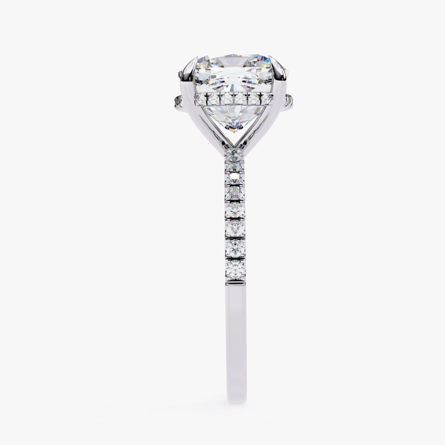 Cushion Cut Lab Grown Diamond Engagement Ring - Yellow Gold Pavé Band Setting | IGI Certified | Sarva Jewels
