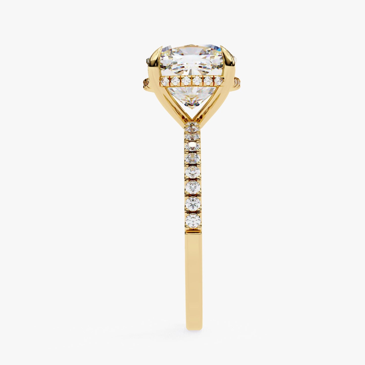 Cushion Cut Lab Grown Diamond Engagement Ring - Yellow Gold Pavé Band Setting | IGI Certified | Sarva Jewels