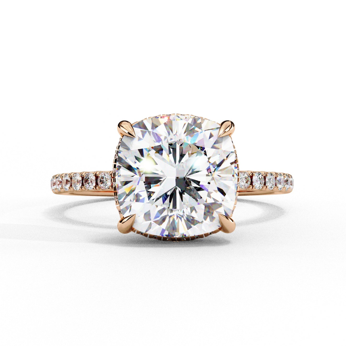 Cushion Cut Lab Grown Diamond Engagement Ring - Yellow Gold Pavé Band Setting | IGI Certified | Sarva Jewels