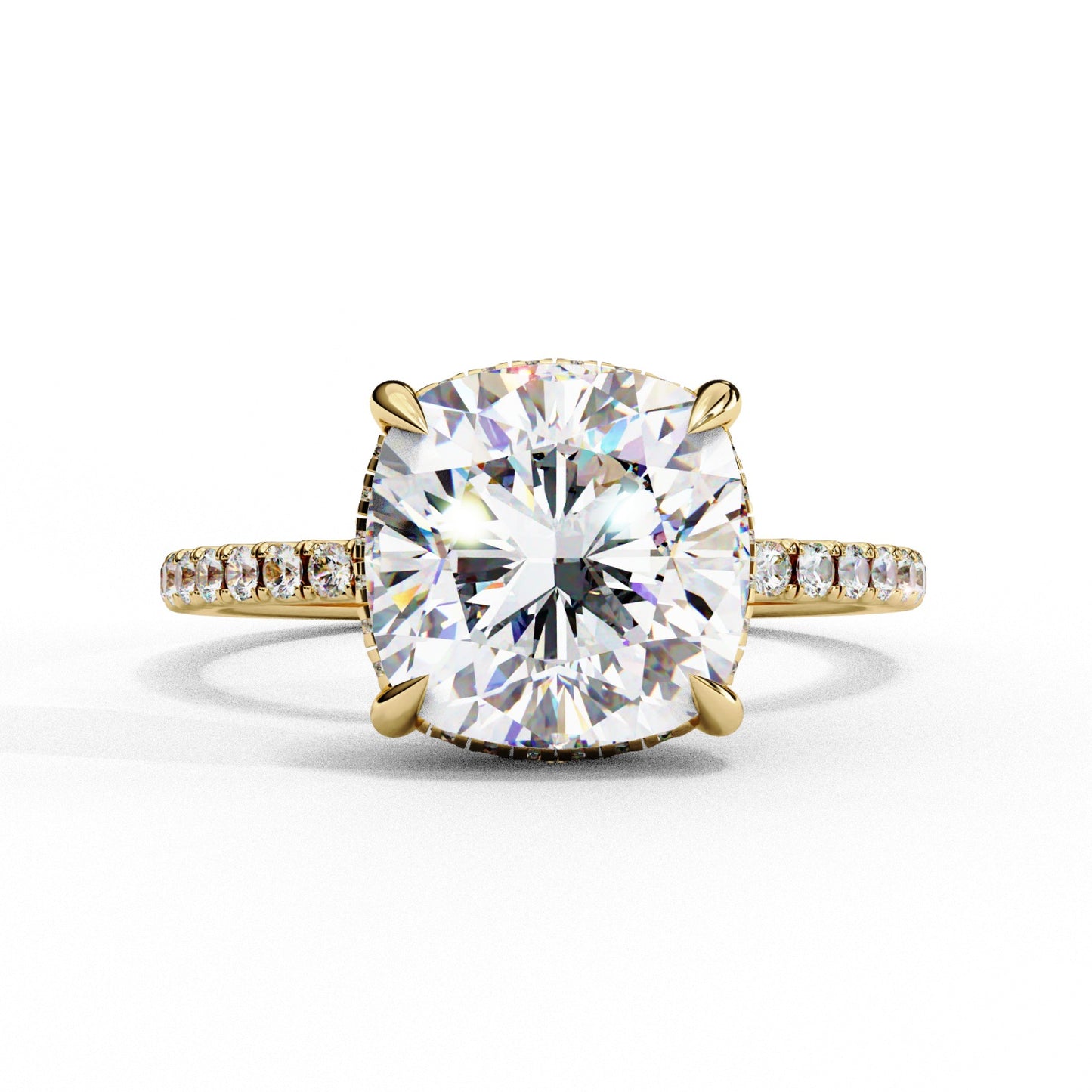 Cushion Cut Lab Grown Diamond Engagement Ring - Yellow Gold Pavé Band Setting | IGI Certified | Sarva Jewels