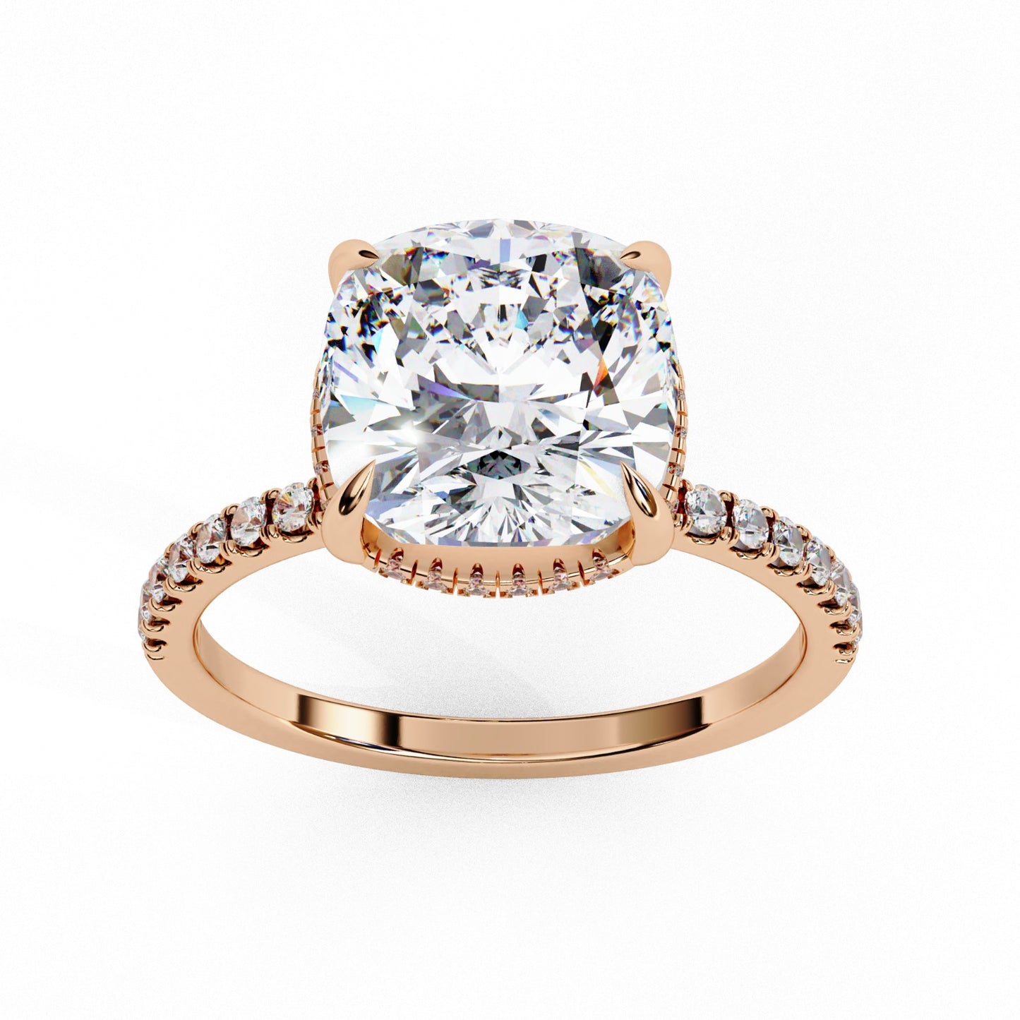 Cushion Cut Lab Grown Diamond Engagement Ring - Yellow Gold Pavé Band Setting | IGI Certified | Sarva Jewels