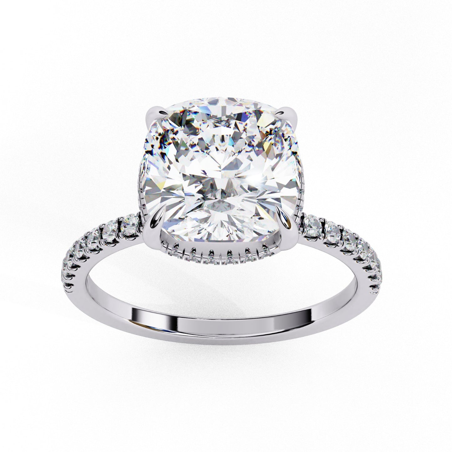 Cushion Cut Lab Grown Diamond Engagement Ring - Yellow Gold Pavé Band Setting | IGI Certified | Sarva Jewels