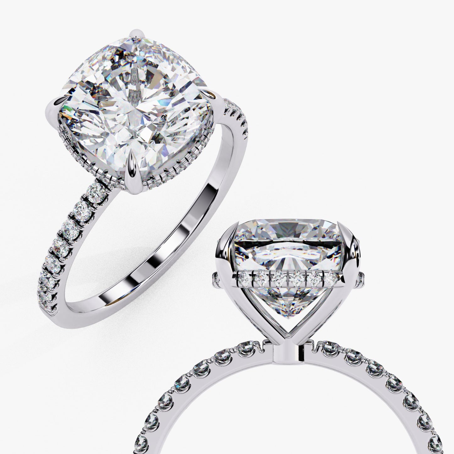 Cushion Cut Lab Grown Diamond Engagement Ring - Yellow Gold Pavé Band Setting | IGI Certified | Sarva Jewels
