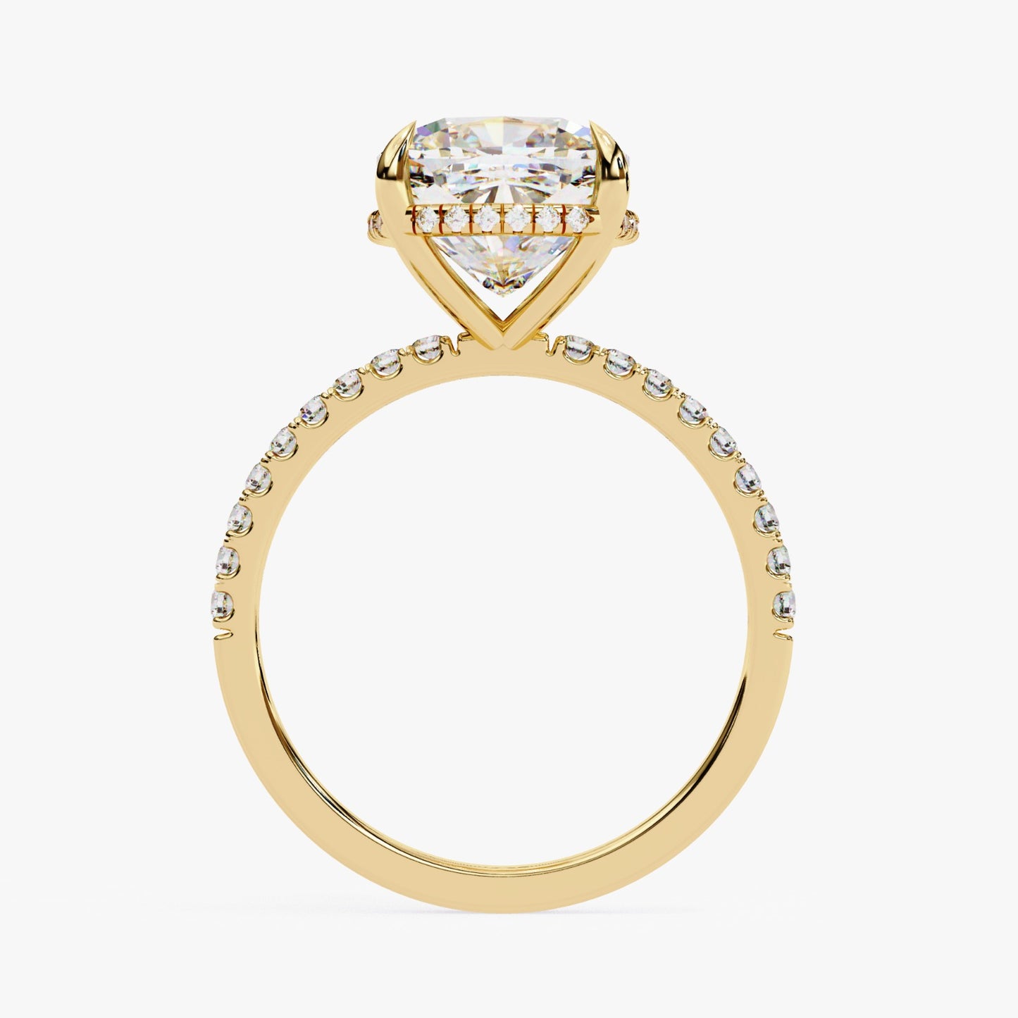 Cushion Cut Lab Grown Diamond Engagement Ring - Yellow Gold Pavé Band Setting | IGI Certified | Sarva Jewels