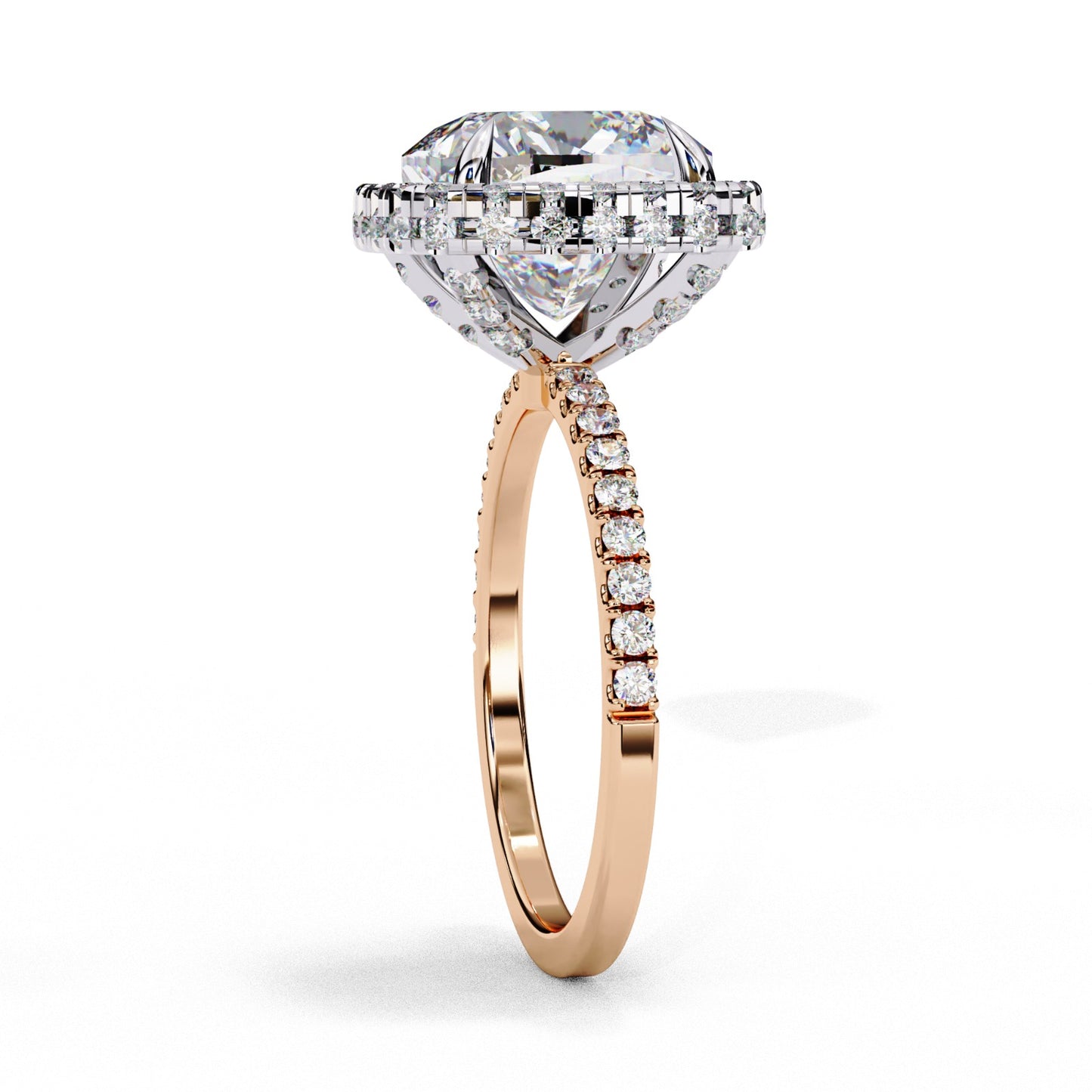 Cushion Cut Lab Grown Diamond Halo Engagement Ring - Two-Tone Pavé Setting | IGI Certified | Sarva Jewels