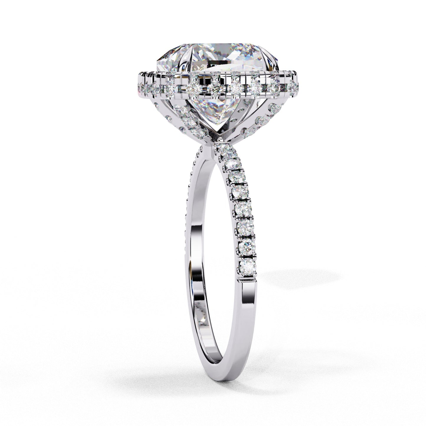 Cushion Cut Lab Grown Diamond Halo Engagement Ring - Two-Tone Pavé Setting | IGI Certified | Sarva Jewels
