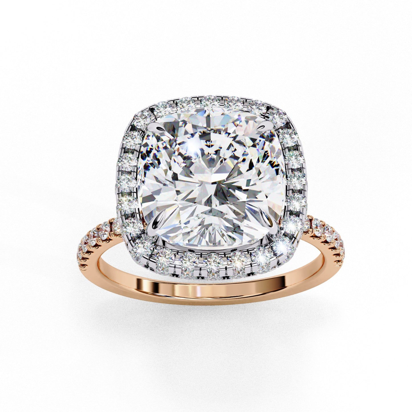 Cushion Cut Lab Grown Diamond Halo Engagement Ring - Two-Tone Pavé Setting | IGI Certified | Sarva Jewels