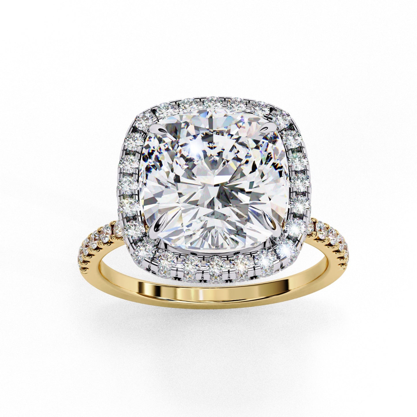 Cushion Cut Lab Grown Diamond Halo Engagement Ring - Two-Tone Pavé Setting | IGI Certified | Sarva Jewels
