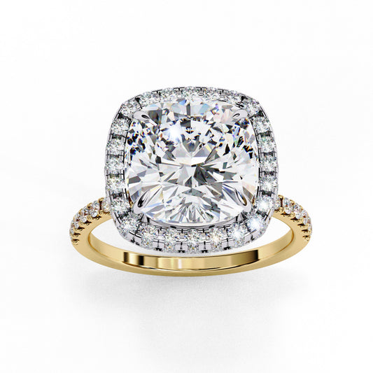 Cushion Cut Lab Grown Diamond Halo Engagement Ring - Two-Tone Pavé Setting | IGI Certified | Sarva Jewels