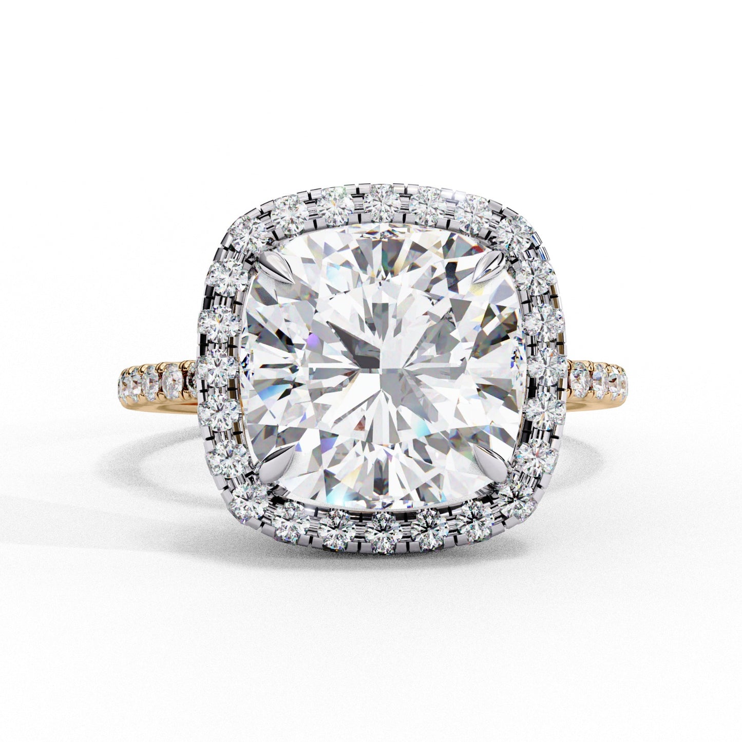 Cushion Cut Lab Grown Diamond Halo Engagement Ring - Two-Tone Pavé Setting | IGI Certified | Sarva Jewels