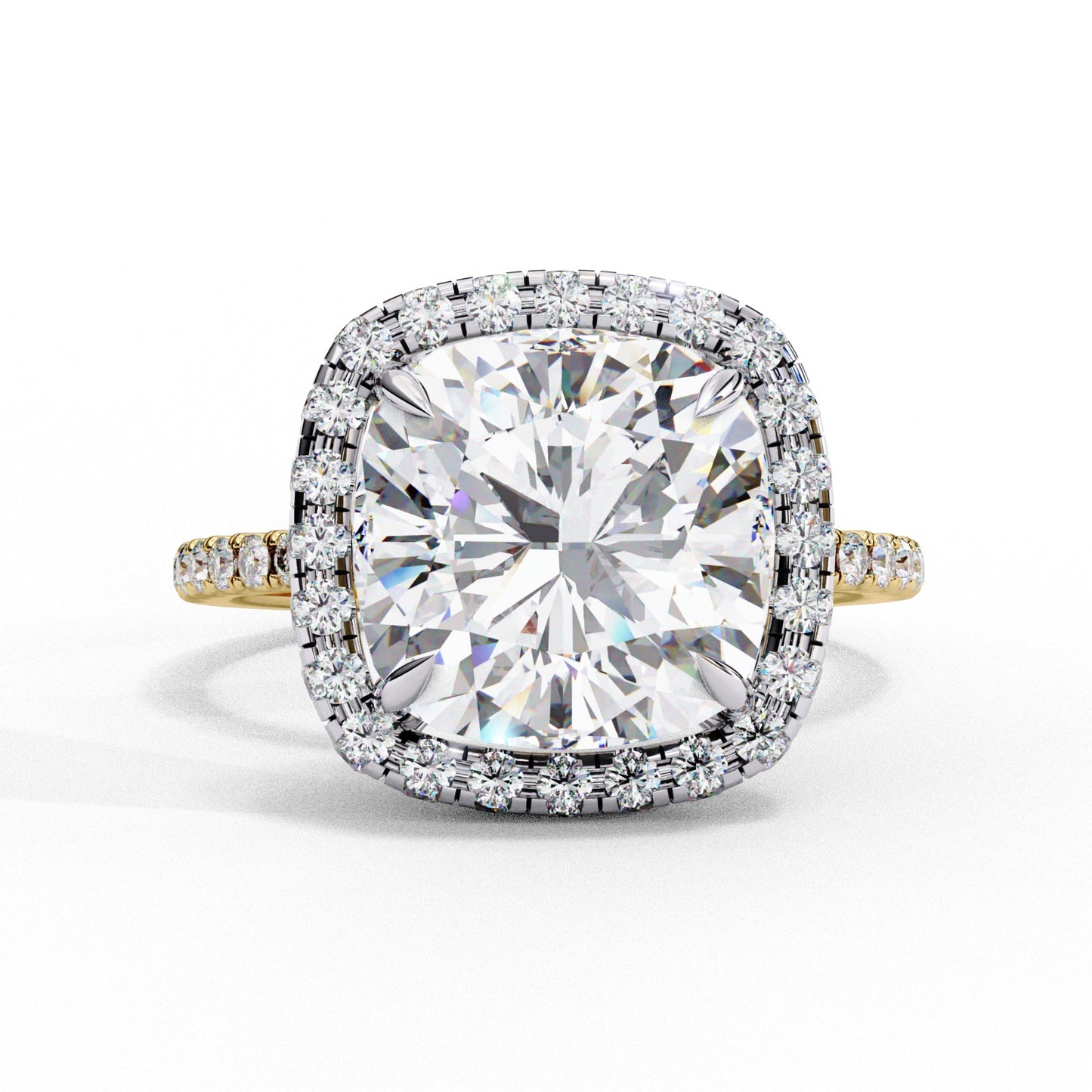 Cushion Cut Lab Grown Diamond Halo Engagement Ring - Two-Tone Pavé Setting | IGI Certified | Sarva Jewels