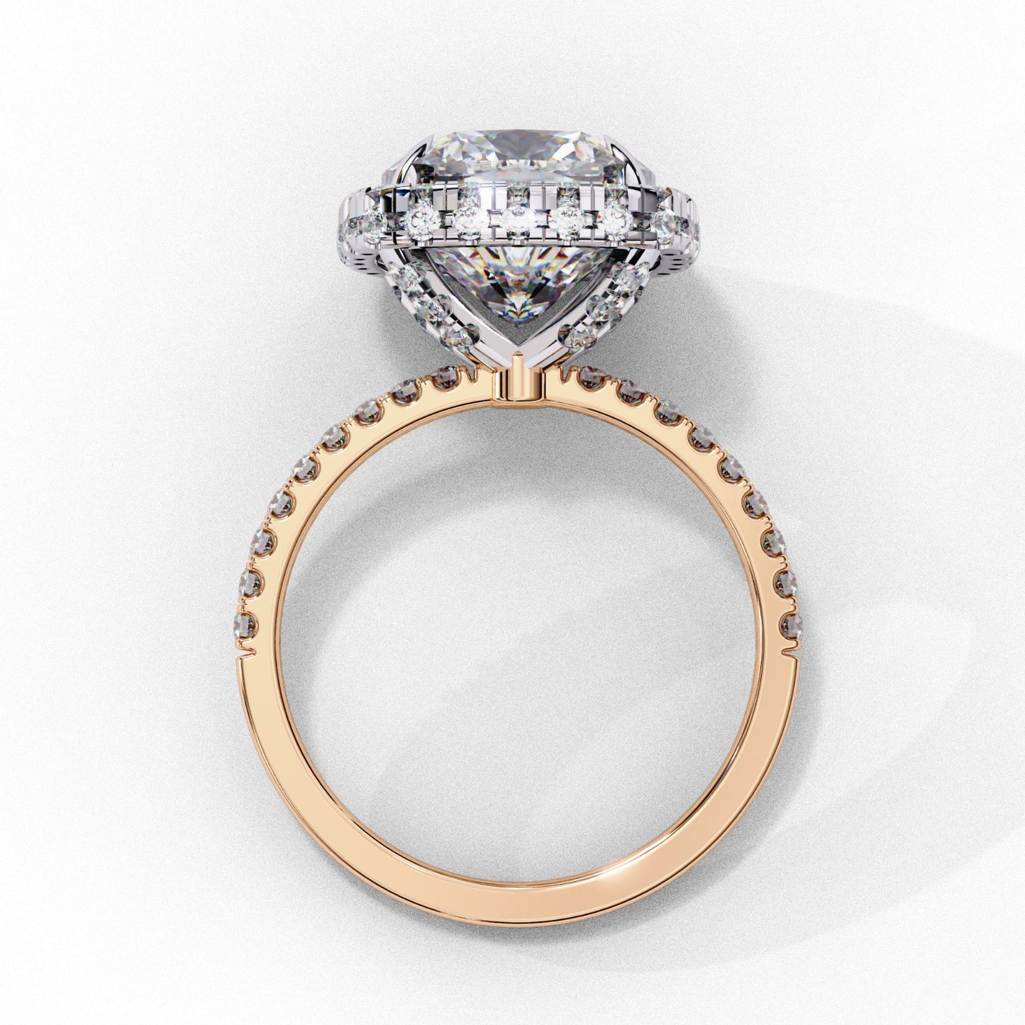 Cushion Cut Lab Grown Diamond Halo Engagement Ring - Two-Tone Pavé Setting | IGI Certified | Sarva Jewels