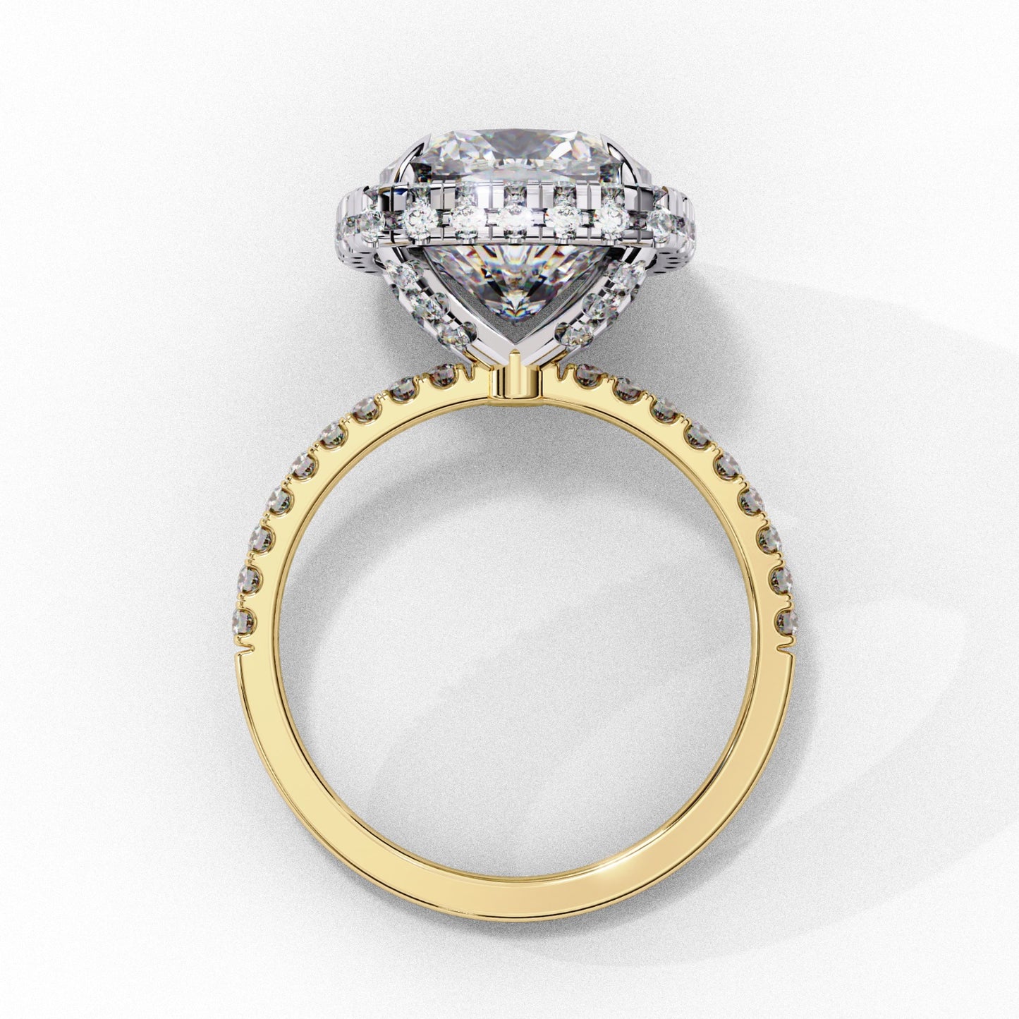 Cushion Cut Lab Grown Diamond Halo Engagement Ring - Two-Tone Pavé Setting | IGI Certified | Sarva Jewels