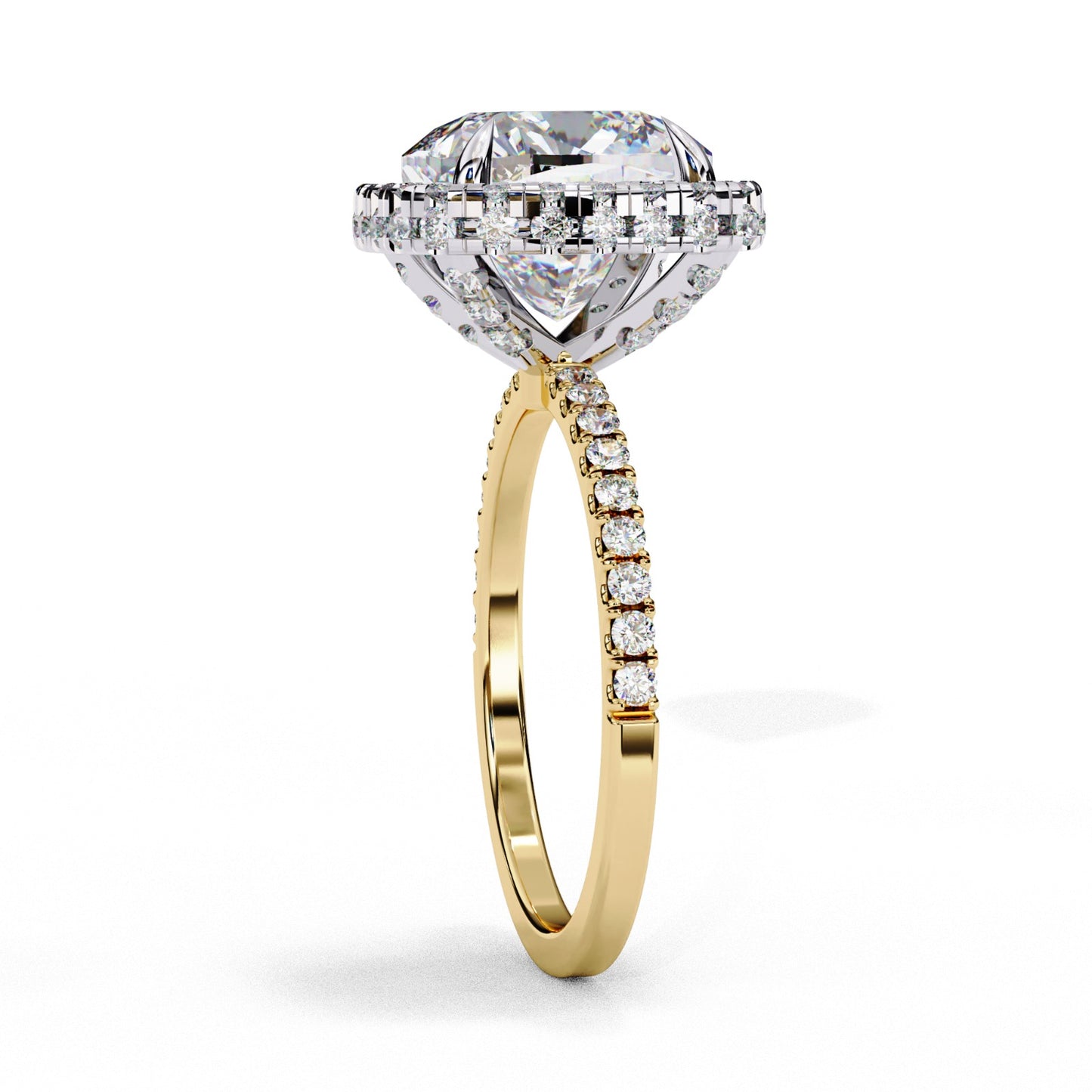Cushion Cut Lab Grown Diamond Halo Engagement Ring - Two-Tone Pavé Setting | IGI Certified | Sarva Jewels