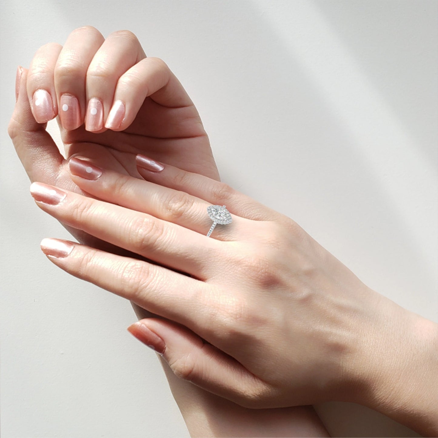 Marquise Cut Lab Grown Diamond Halo Engagement Ring - Two-Tone Pavé Setting | IGI Certified | Sarva Jewels