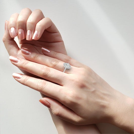 Marquise Cut Lab Grown Diamond Halo Engagement Ring - Two-Tone Pavé Setting | IGI Certified | Sarva Jewels