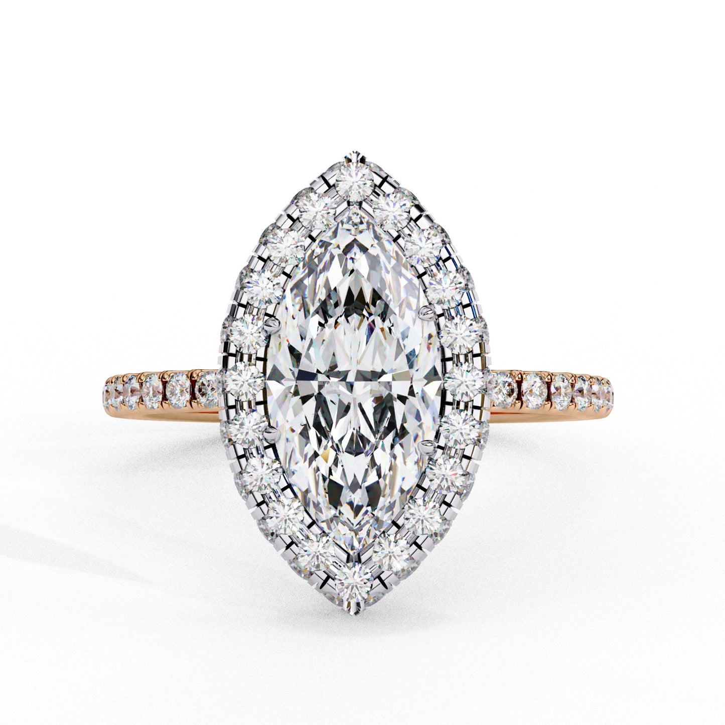 Marquise Cut Lab Grown Diamond Halo Engagement Ring - Two-Tone Pavé Setting | IGI Certified | Sarva Jewels